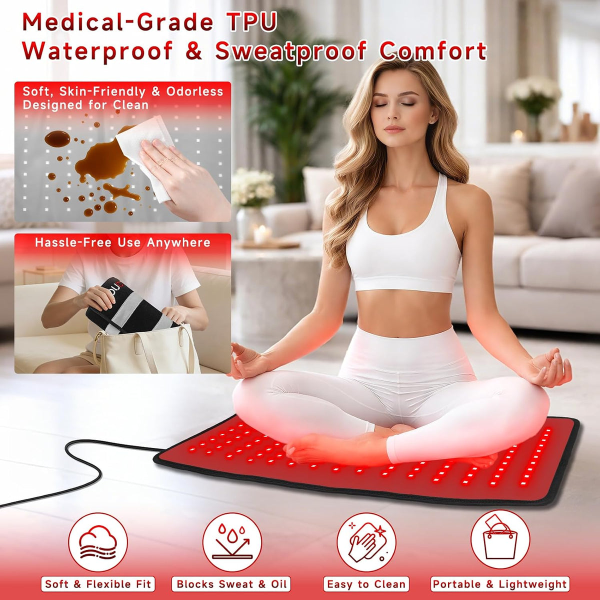 Red Light Therapy Mat for Body, 24" X 12" FSA Eligible HSA Red Light Therapy Pad for Back Pain, 660Nm & 850Nm Infrared Light Belt for Joint/Muscle, Medical-Grade TPU Light Wrap with Timer(Black)