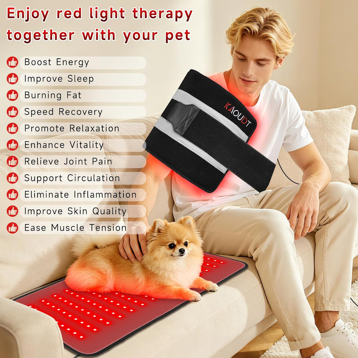 Red Light Therapy Mat for Body, 24" X 12" FSA Eligible HSA Red Light Therapy Pad for Back Pain, 660Nm & 850Nm Infrared Light Belt for Joint/Muscle, Medical-Grade TPU Light Wrap with Timer(Black)