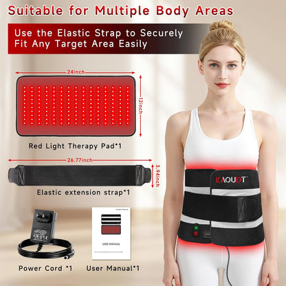 Red Light Therapy Mat for Body, 24" X 12" FSA Eligible HSA Red Light Therapy Pad for Back Pain, 660Nm & 850Nm Infrared Light Belt for Joint/Muscle, Medical-Grade TPU Light Wrap with Timer(Black)
