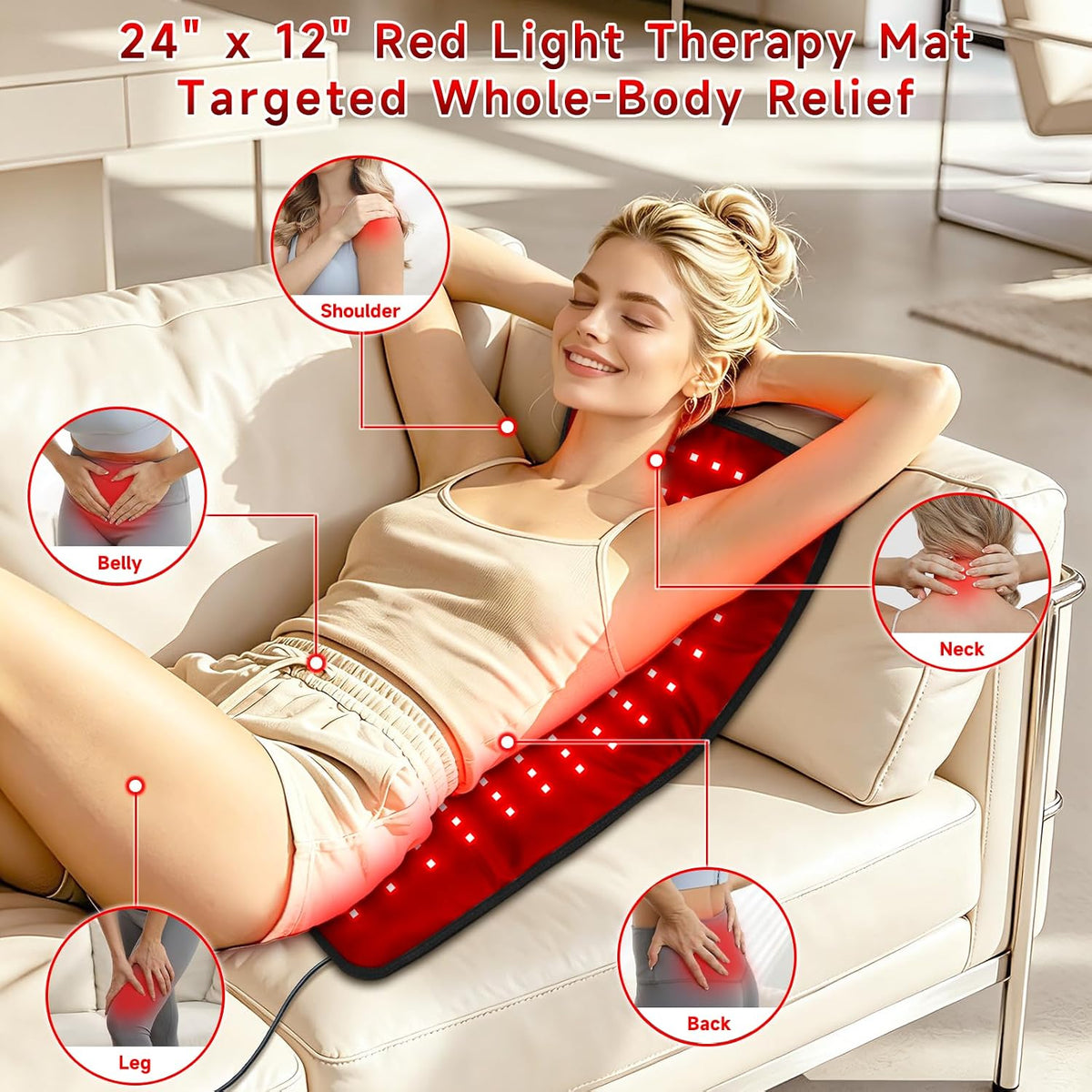 Red Light Therapy Mat for Body, 24" X 12" FSA Eligible HSA Red Light Therapy Pad for Back Pain, 660Nm & 850Nm Infrared Light Belt for Joint/Muscle, Medical-Grade TPU Light Wrap with Timer(Black)